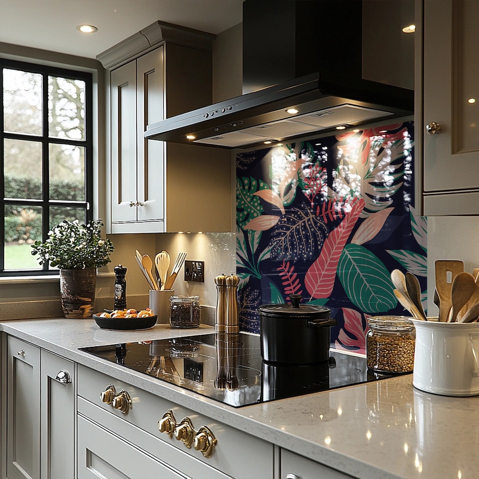 image 1 of Tropical Plant Leaves Splash Back | White