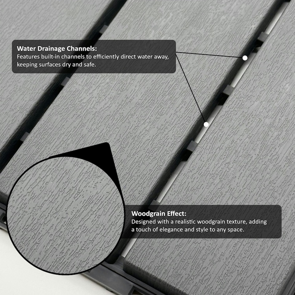 image 1 of Pack of 12 Polydeck PVC Decking Tiles - Grey