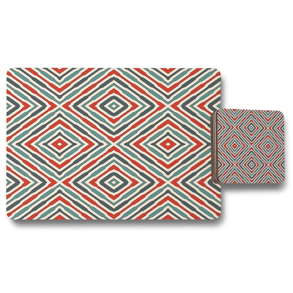 Repeated squares and rhombuses ornamental abstract Tribal motif (Placemat & Coaster Set)