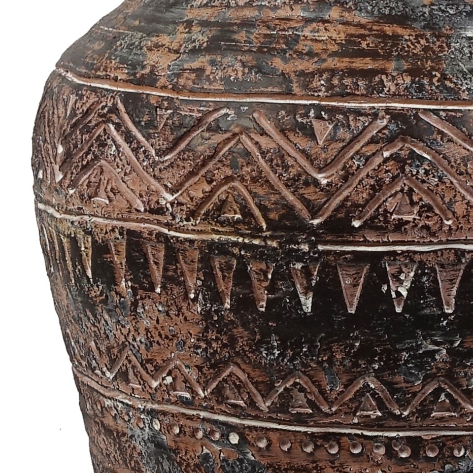 image 1 of 40cm x 32cm Aztec Large Composite Textured Vase Composite Plant Pot