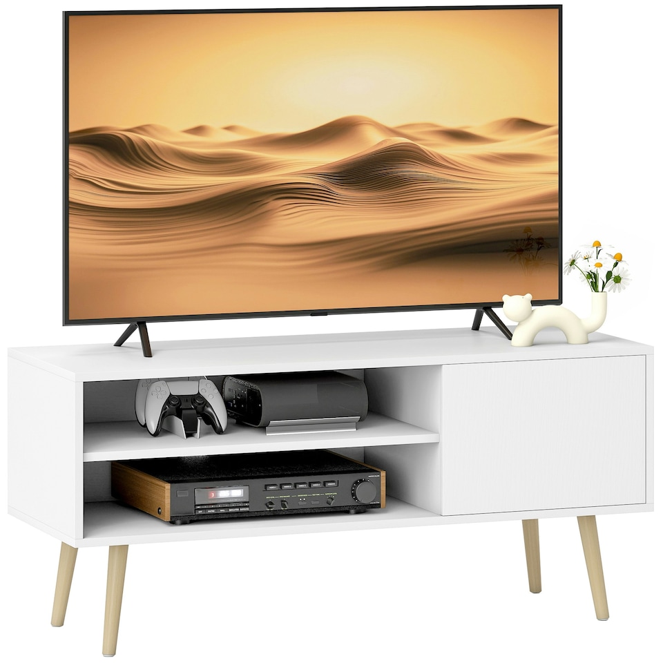 image 1 of HOMCOM TV Unit Cabinet for TVs up to 55Inches with Cupboard Shelves, White White