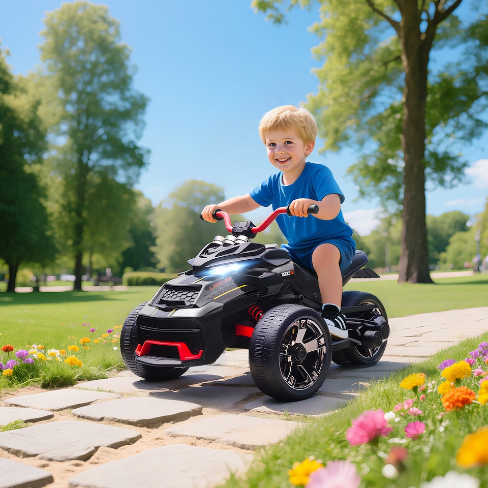 image 1 of AIYAPLAY Kids Electric Ride On Car, 12V Battery Powered Ride On ATV with MP3 Player, Horn, 2 Speeds, LED Lights, 3 Wheeler Electric Vehicle Toy Car for Boys & Girls Ages 3-8 | Black