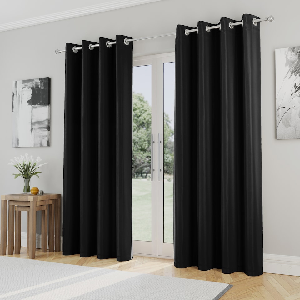 image 1 of Enhanced Living Nightfall Plain Supersoft Black Thermal Blockout Eyelet Curtains (PAIR) - 66 x 54 inch (168 x 137cm)