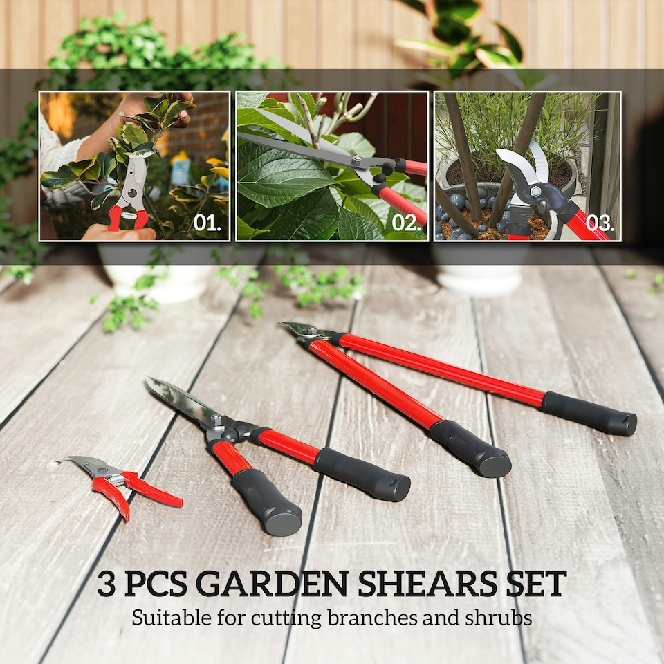 image 1 of Outsunny 3 PC Garden Shears Set w/ Hedge Shears, Lopper, Garden Secateurs