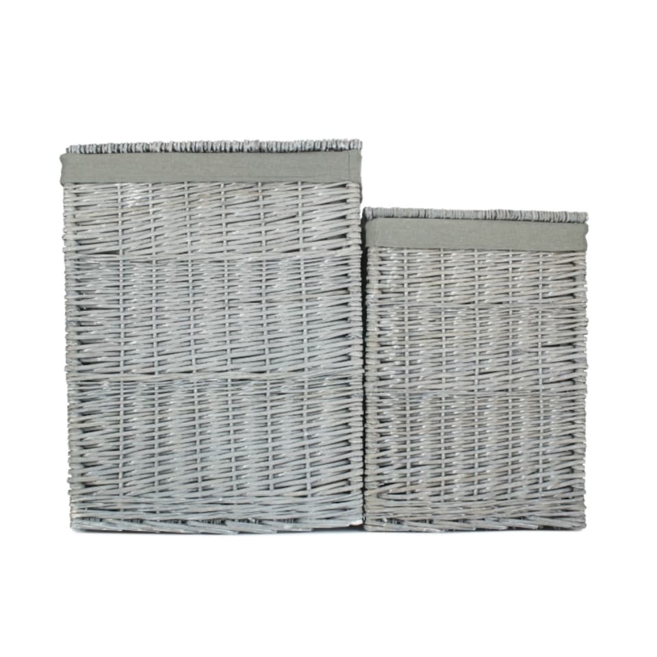image 1 of Set of 2 Grey Wash Square Laundry Basket with Grey Sage Lining | Grey | Grey