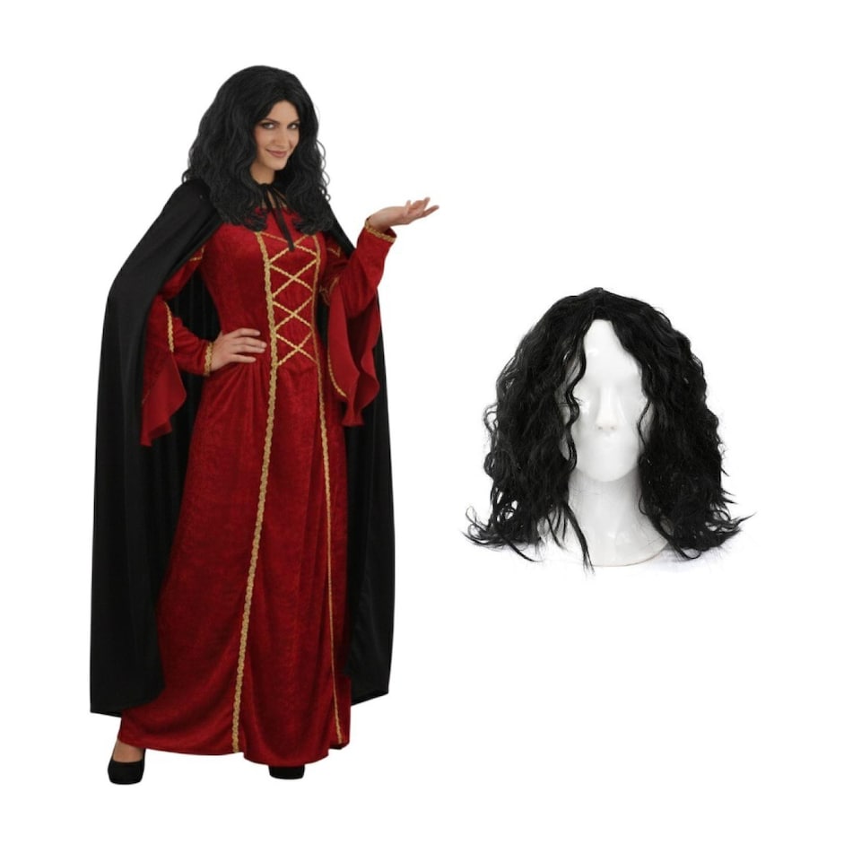 image 1 of Evil Mother Costume - 3 Pcs - Dress, Cape & Wig | Multi | XL