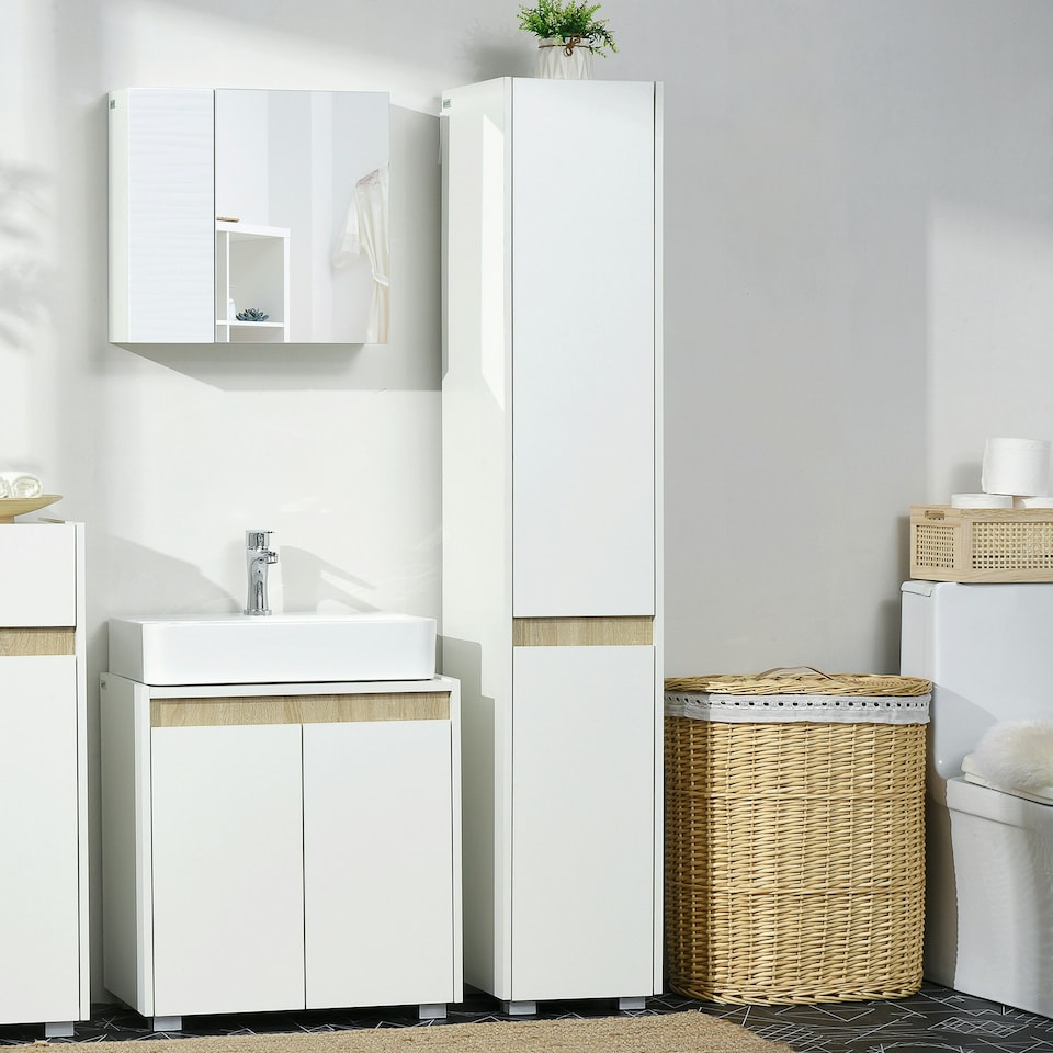 image 1 of kleankin 5-Tier Modern Tall Bathroom Cabinet with Adjustable Shelves White