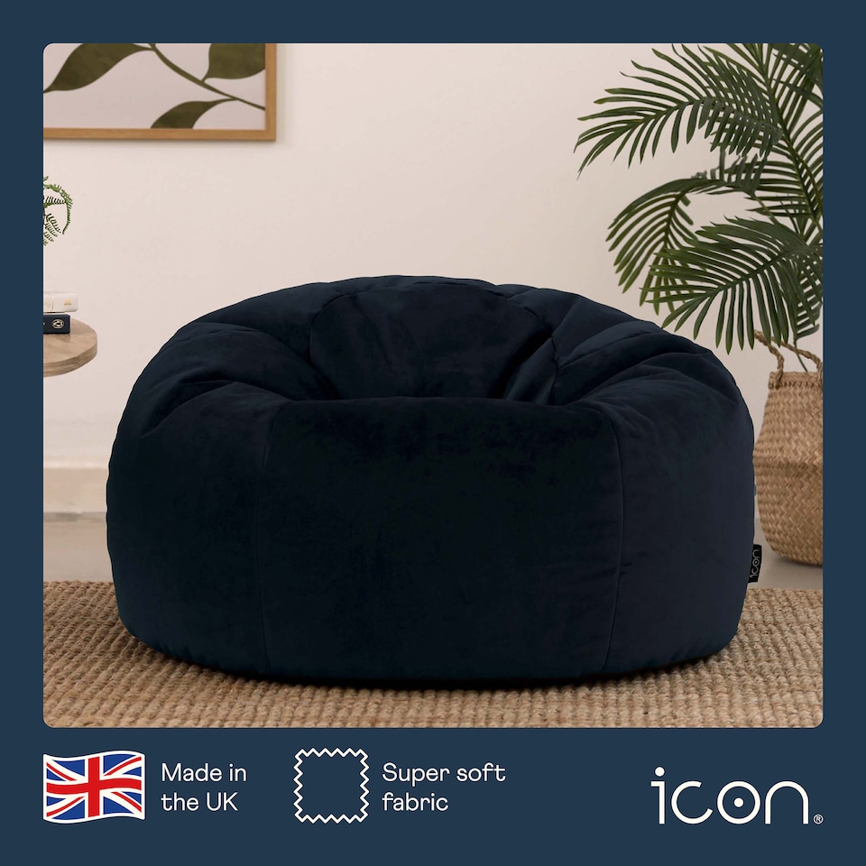 image 1 of Kingston Classic Velvet Bean Bag Chair Flowers Bean Bags | Blue | Midnight Blue | 1