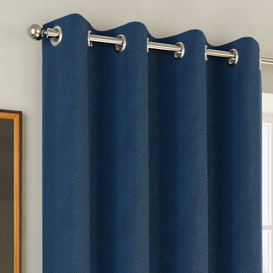 image 1 of Enhanced Living Chester Navy 46 x 54 inch (117x137cm) Eyelet Thermal Noise Reducing Blackout Curtains (PAIR)
