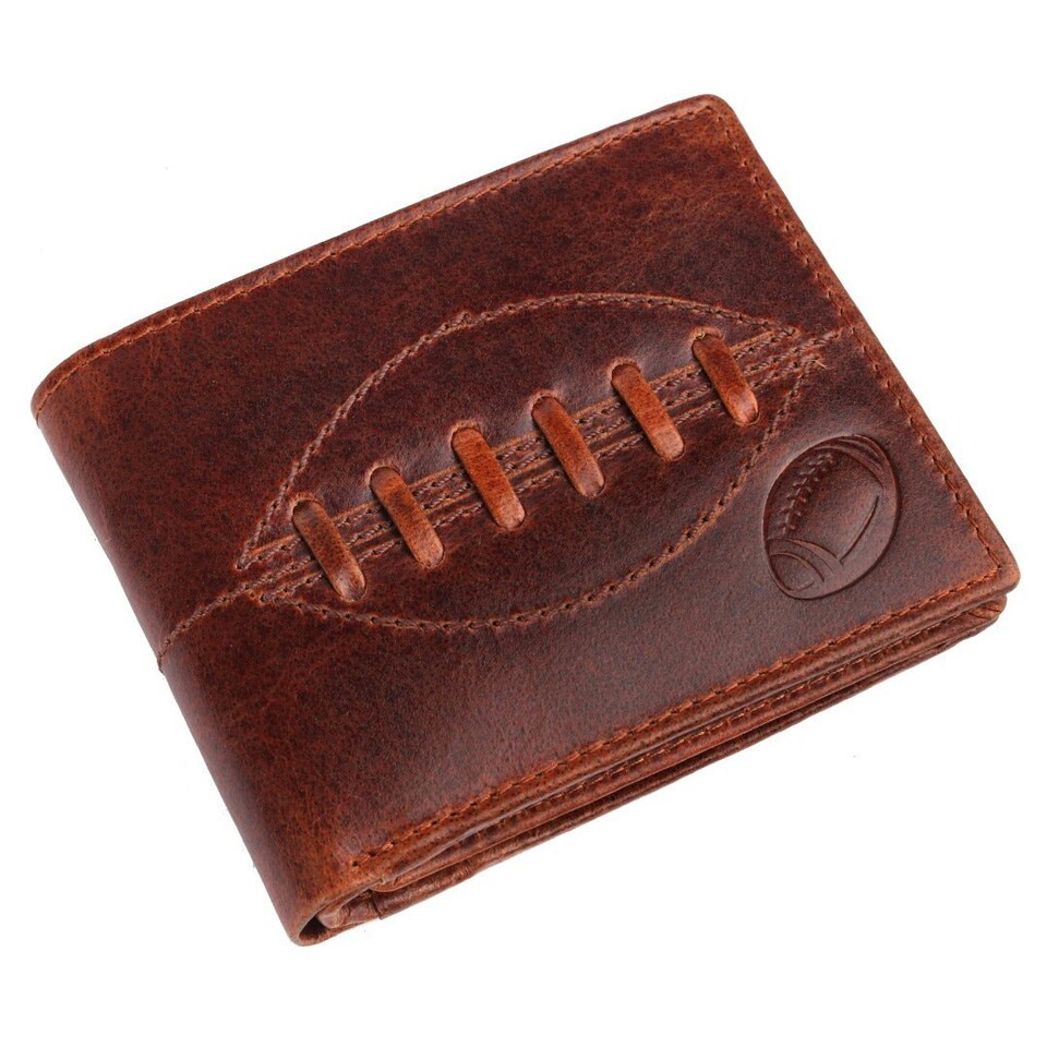 image 1 of SPORTGIFTZ - Buffalo Leather Rugby Wallet | RFID Protection | 7 Card Slots | Coin Pouch & ID Holder | Rugby Fan Accessory | Multicoloured, 10cm x 8cm, Leather Brown