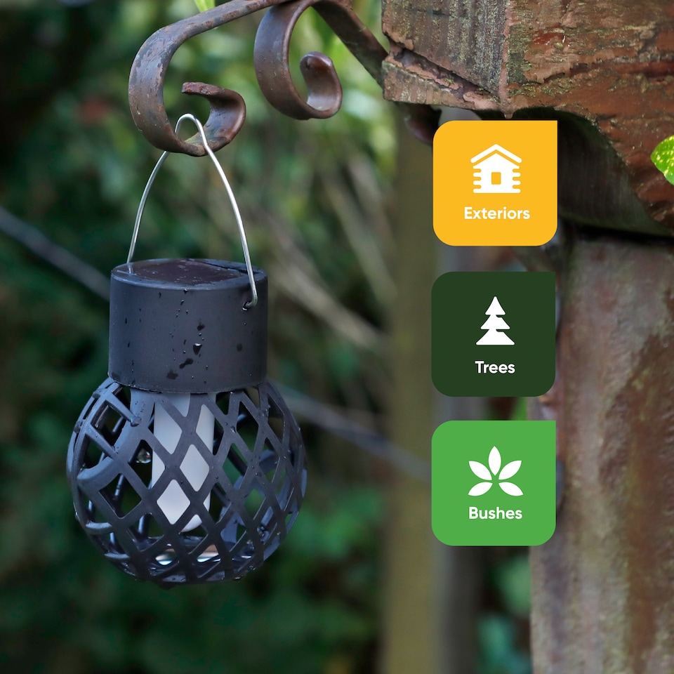 image 1 of Gardenwize Pack of 6 Solar Hanging Flame Lantern Lights Outdoor | Black