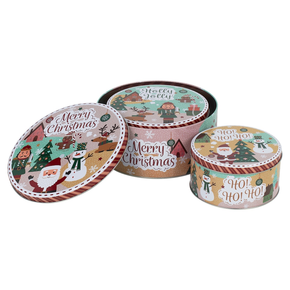 image 1 of Christmas Cookie and Cake Nesting Tin Set | Multi | Santa & Snowman | 3