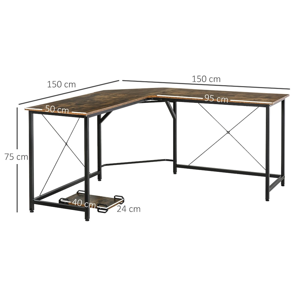 image 1 of HOMCOM Corner L-Shape Computer Desk Gaming PC Workstation for Home Office