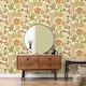 image 2 of Retro Floral Wallpaper Brown Orange Green Cream Vintage Classic Feature Wall