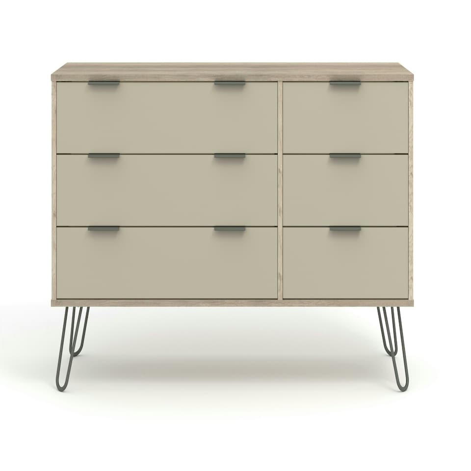 image 1 of Core Products Augusta Driftwood, 3+3 Drawer Wide Chest Of Drawers H73.6cm x W119.3cm x D39.5cm Cream