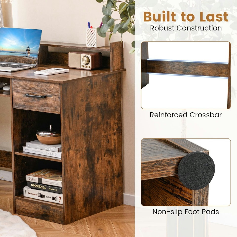 image 1 of COSTWAY Computer Desk Workstation w/Display Shelf Brown