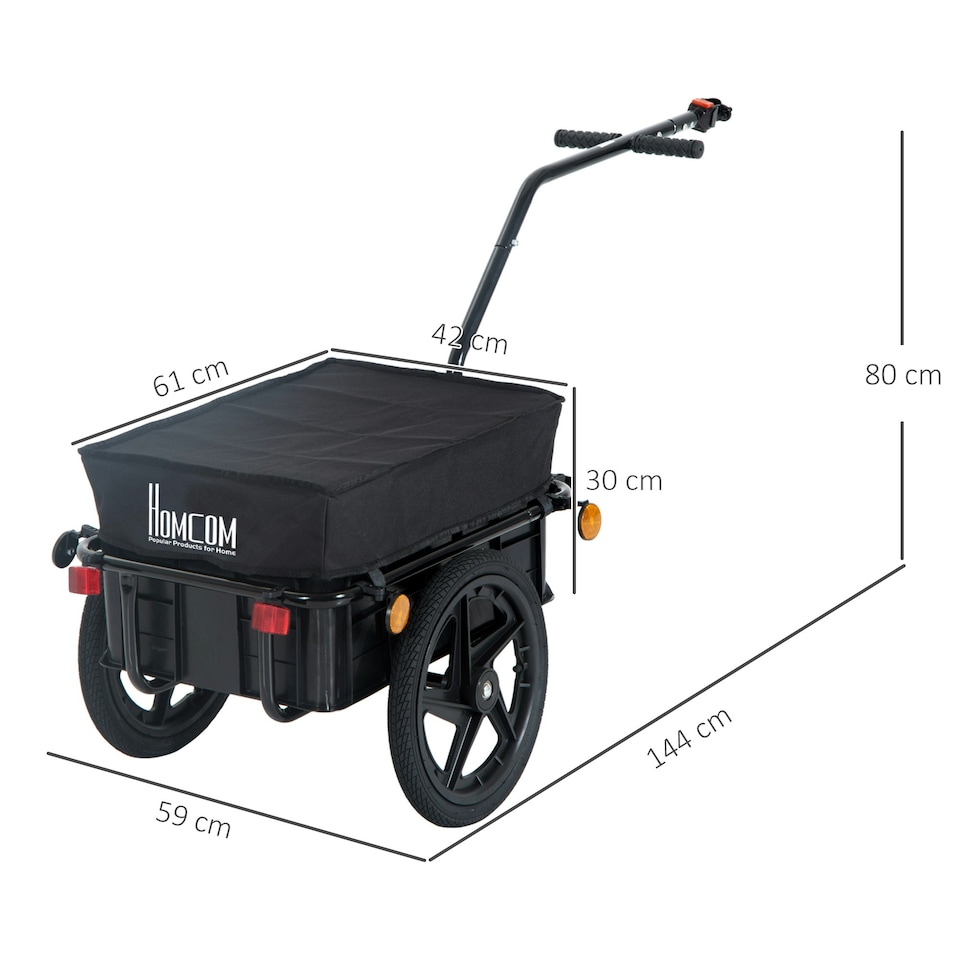 image 1 of HOMCOM Cargo Trailer Bike Trolley Cart with Handle Removable Rain Cover 70L