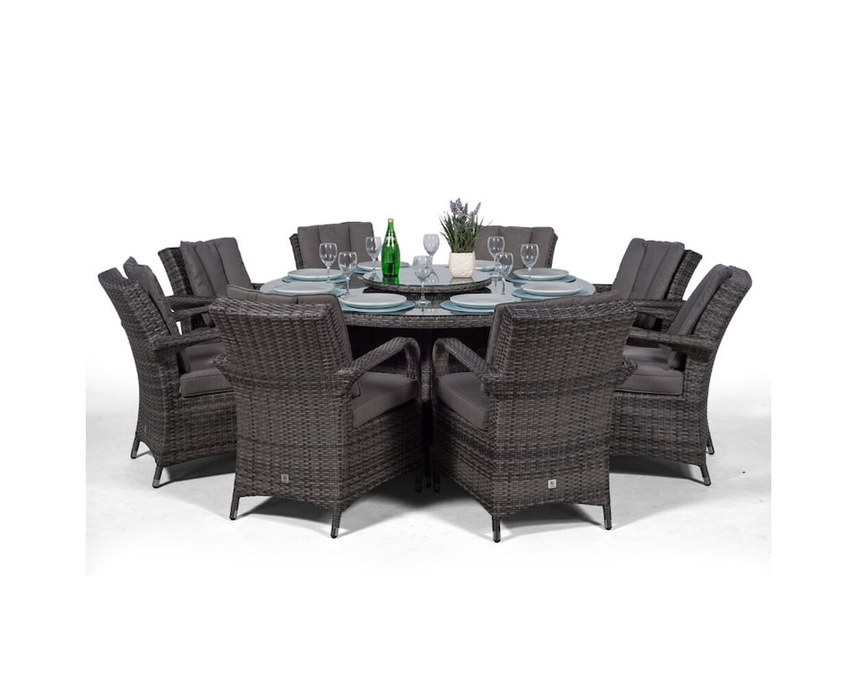 image 1 of Arizona Round 8 Seater Rattan Patio Dining Set | Grey | Grey
