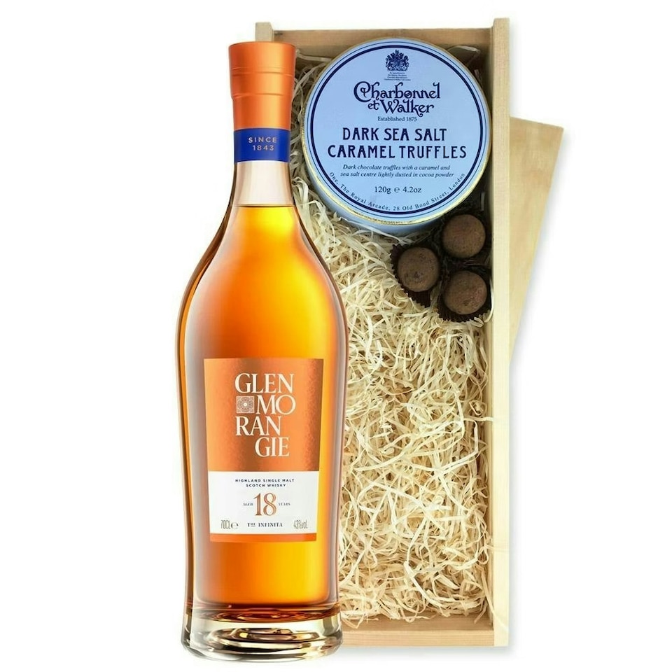 image 1 of Glenmorangie 18 Year Old The Infinita Whisky And Dark Sea Salt Charbonnel Chocolates Box 70cl 43% abv