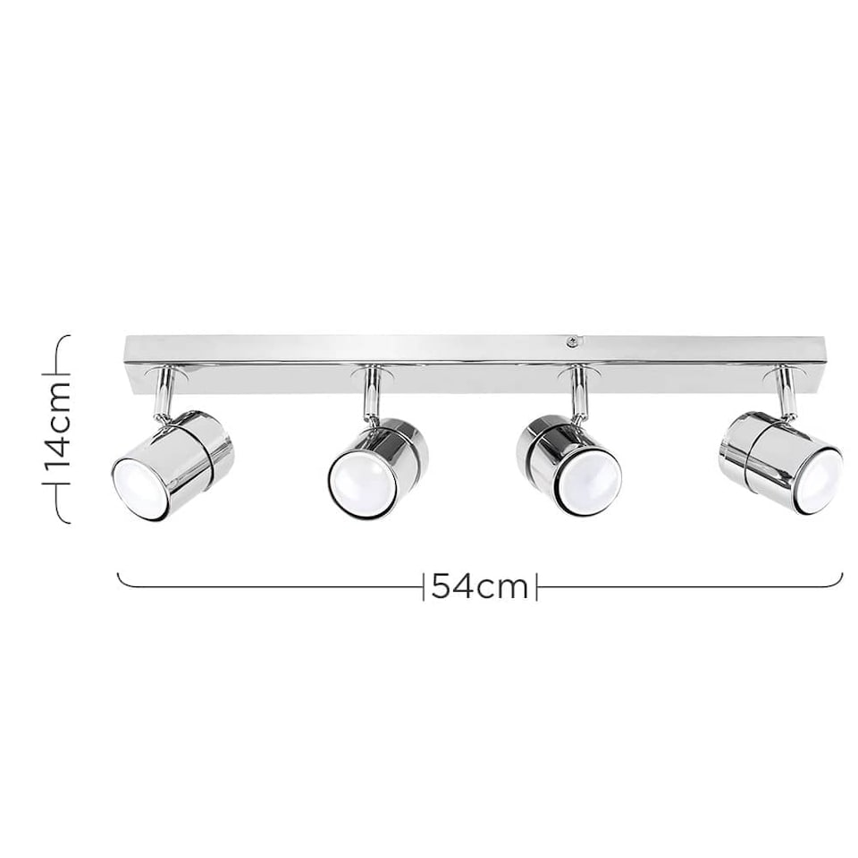 image 1 of ValueLights Rosie 4 Way Silver Ceiling Spotlight Bar and Cool White Bulbs
