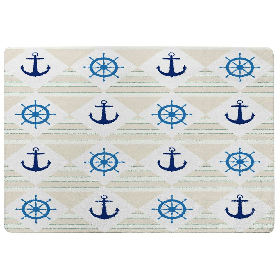 image 1 of Nautical Elements on Striped Background (Rug) Blue | Small: 60x110cm