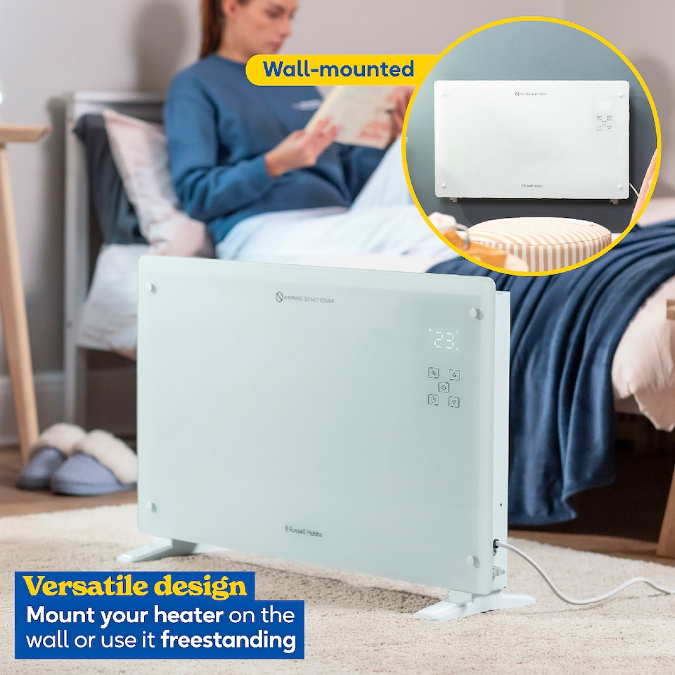 image 1 of Russell Hobbs RHPANH2006W Glass Panel Electric Heater 2000W Smart Wi-Fi Enabled in White
