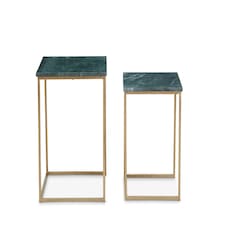 Interiors by Premier Marble Top Green Set of 2 Side Table, Open Design Frame Bedside Table, Square End Table for Living Room Green