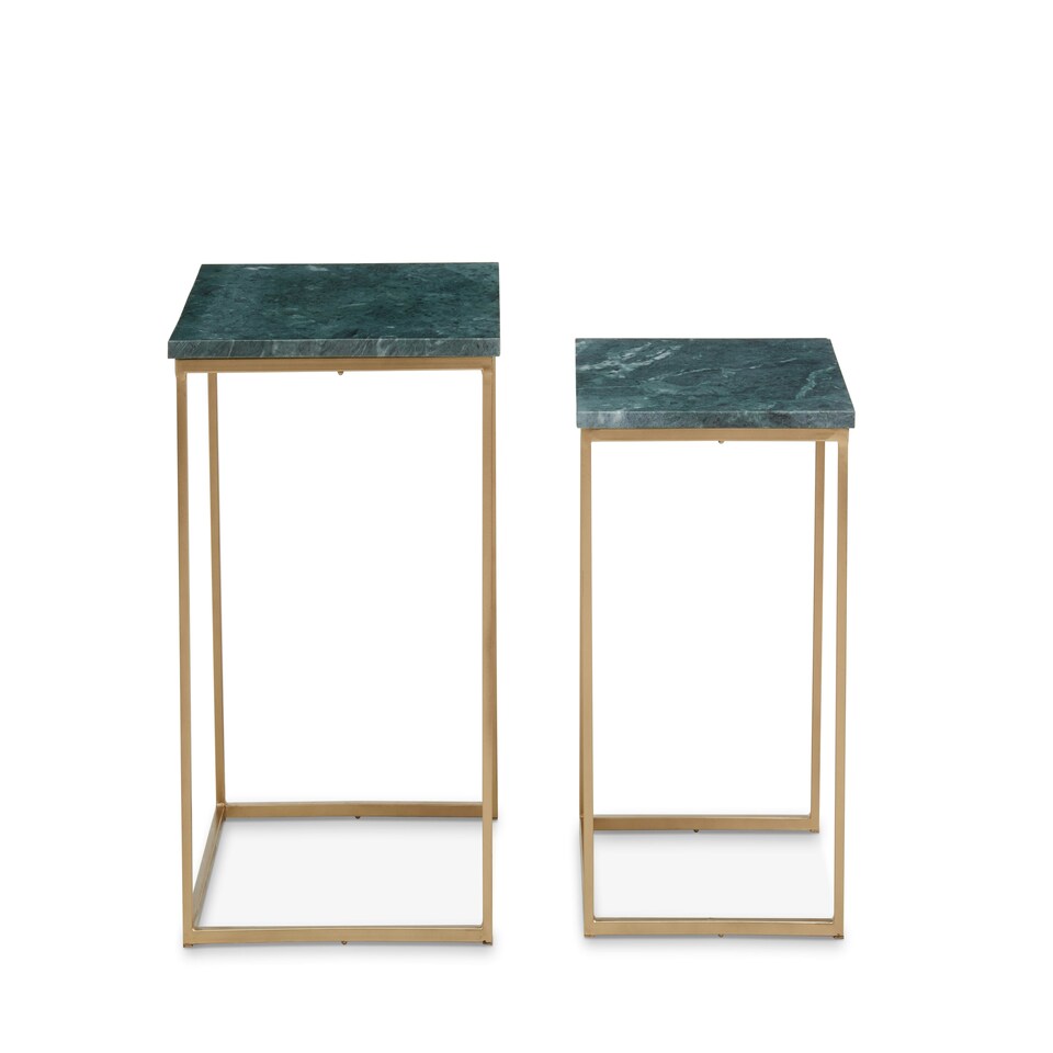 image 1 of Interiors by Premier Marble Top Green Set of 2 Side Table, Open Design Frame Bedside Table, Square End Table for Living Room Green