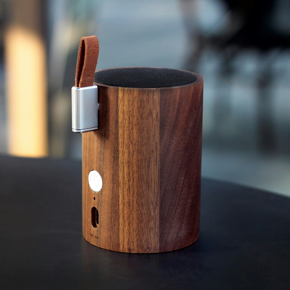 image 1 of Gingko Drum Light Bluetooth Speaker, Walnut Wood