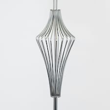 ValueLights Polished Chrome Metal Wire Geometric Diamond Design Floor Lamp With Beige Shade