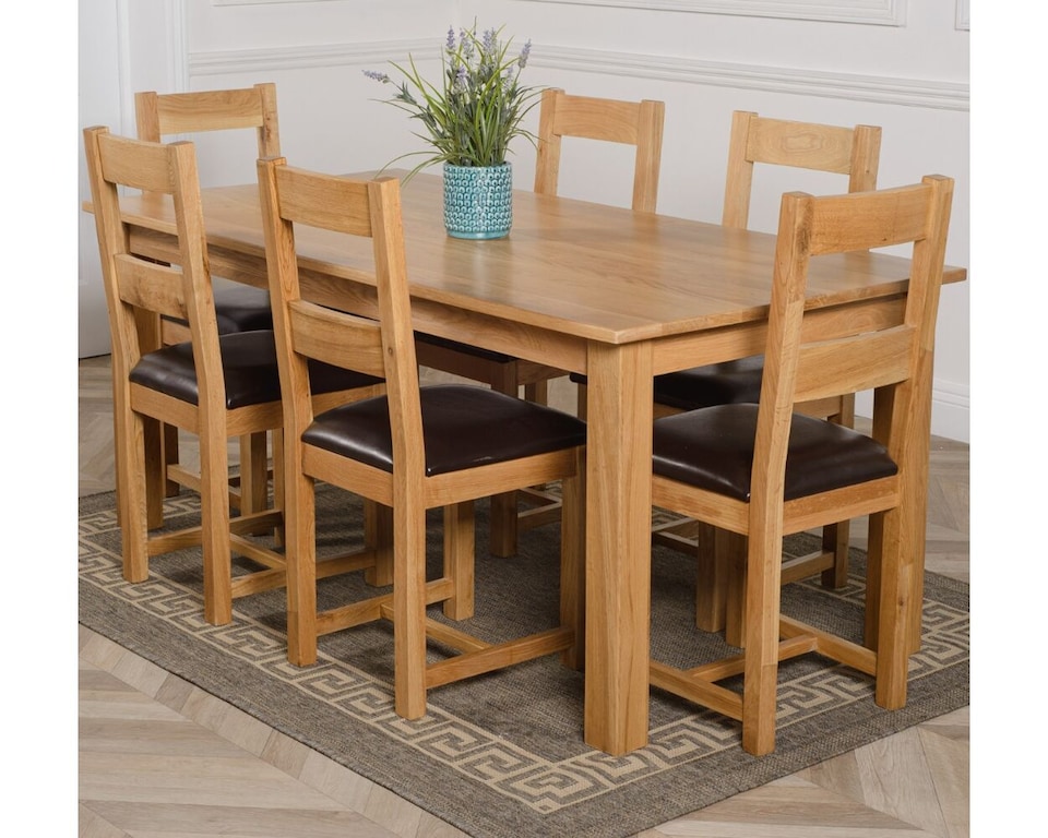 image 1 of Oslo 180 x 90 cm Large Oak Dining Table and 6 Lincoln Chairs | Brown | Brown