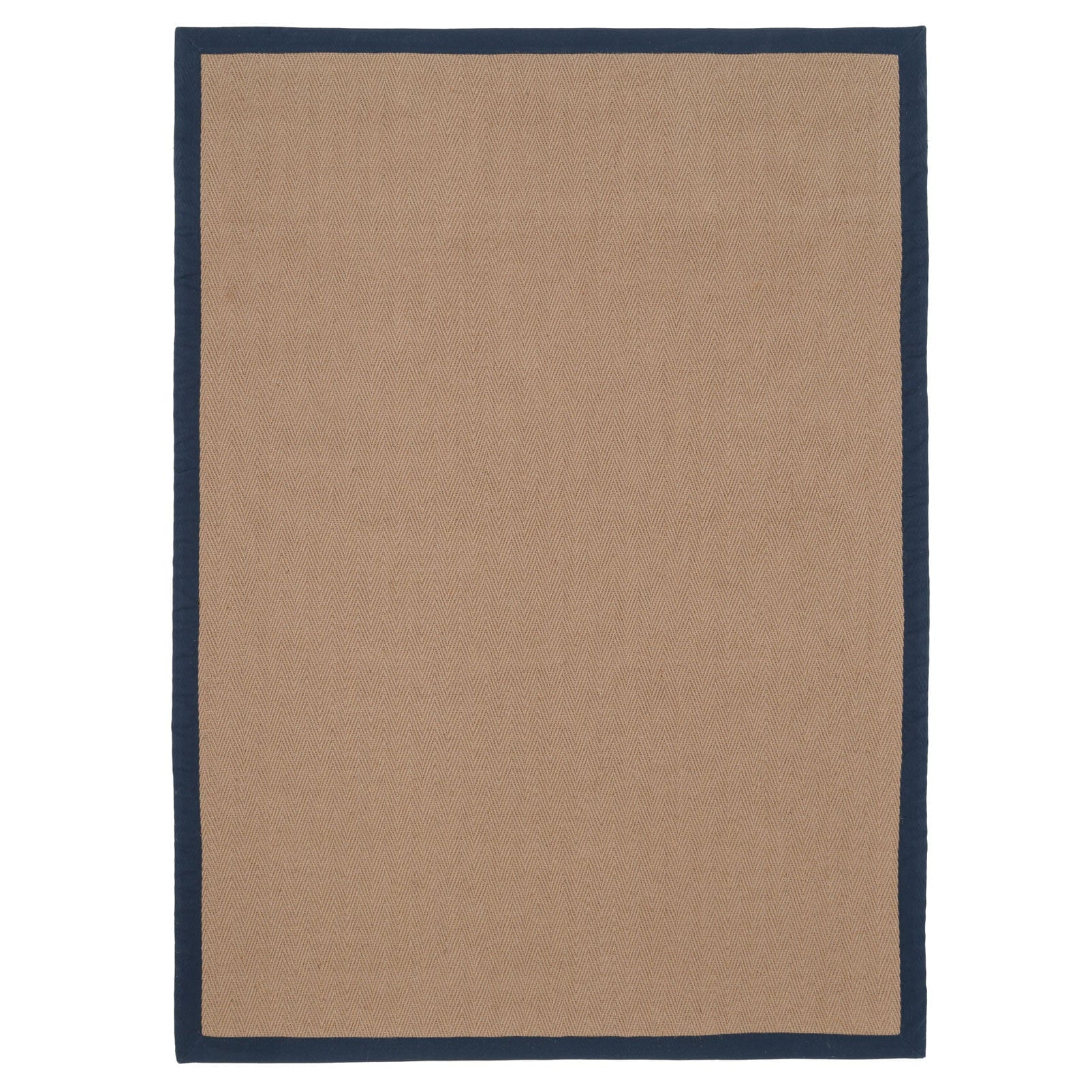 KUKOON Beige Natural Jute Herringbone Pattern Non Slip Navy Border Rug 200cm x 290cm
