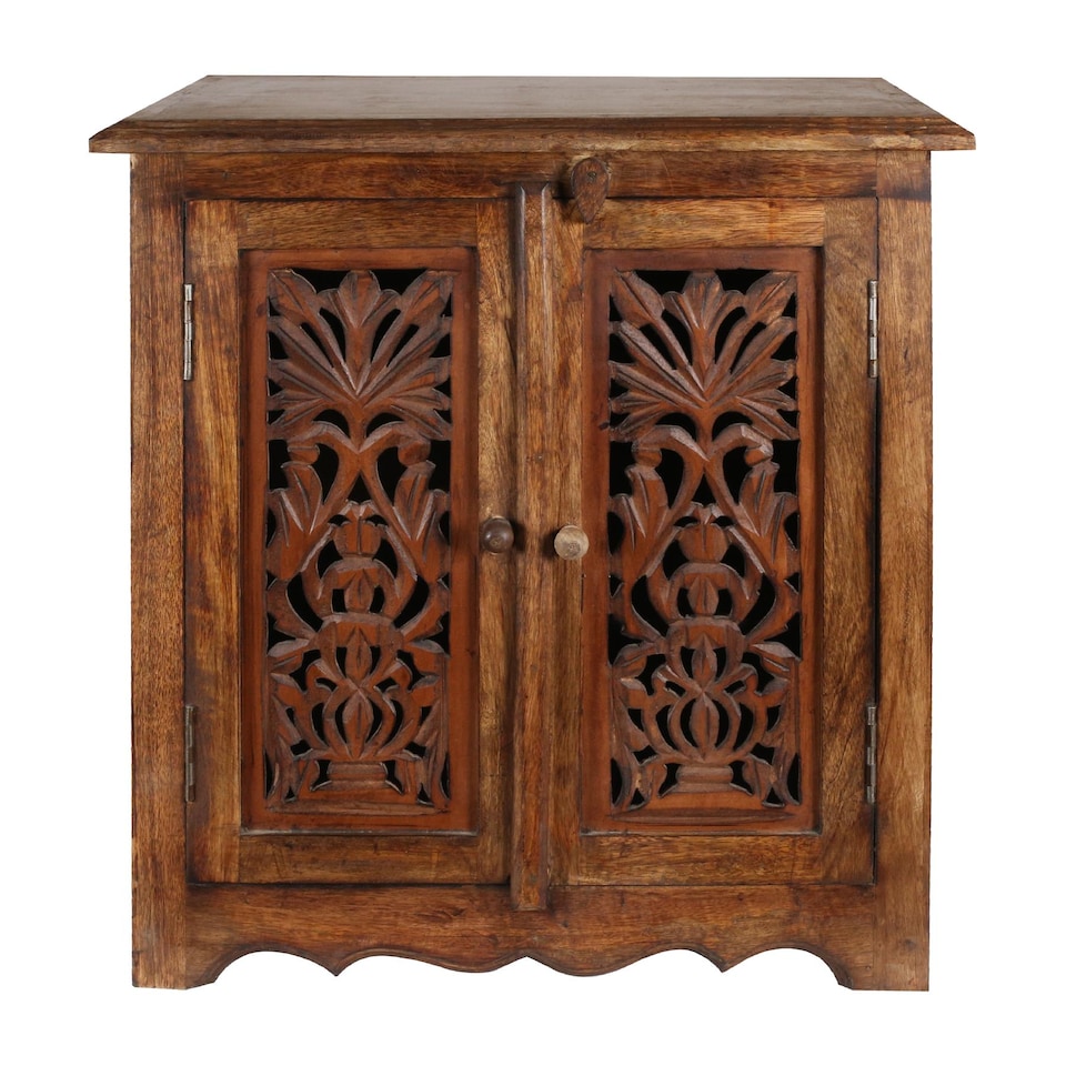 image 1 of Natural Hand Made Indian Mango Wood Shoe Cupboard Storage Unit Cabinet Light Brown 59 x 36.5 x 61 cm | Brown | Light Brown