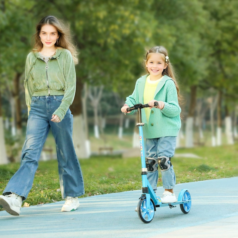 image 1 of AIYAPLAY Kids Scooter, Foldable Kick Scooter w/ Adjustable Handlebar, Blue Blue