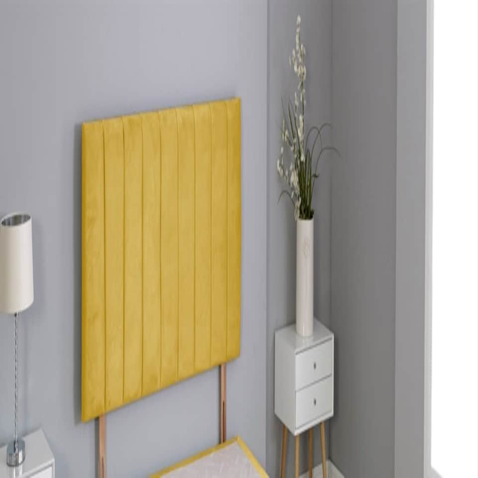 image 1 of Mustard Plush Velvet 9 Panel Headboard Yellow | 4FT6 Double 26"inch Headboard