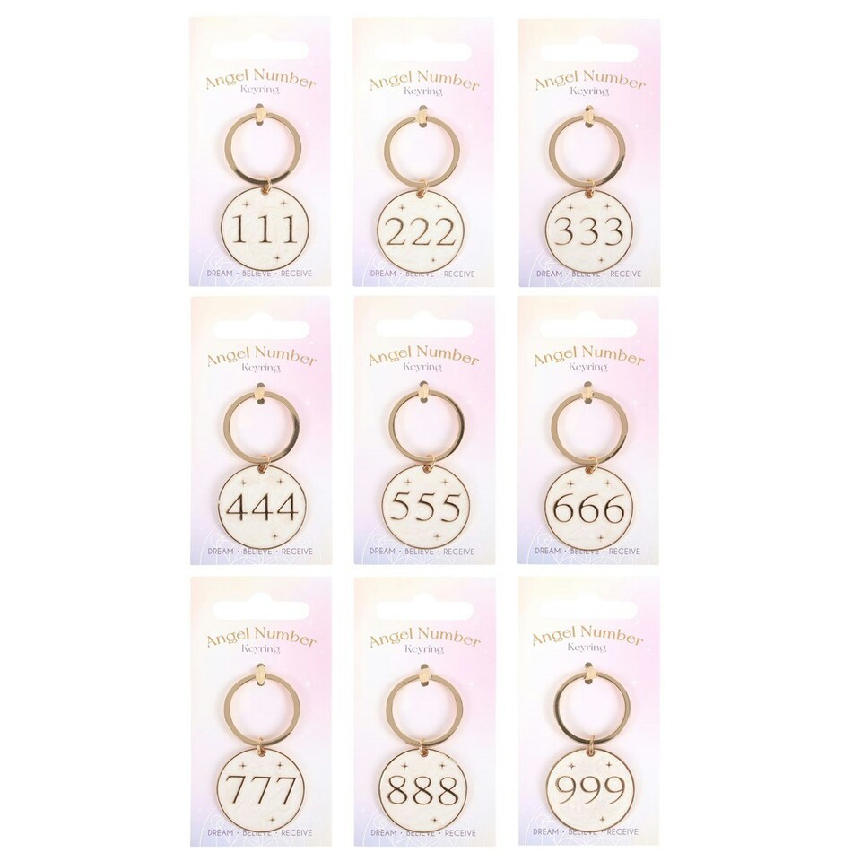 image 1 of Something Different Angel Number Keyring (Pack of 9) - Cream/Gold - One Size