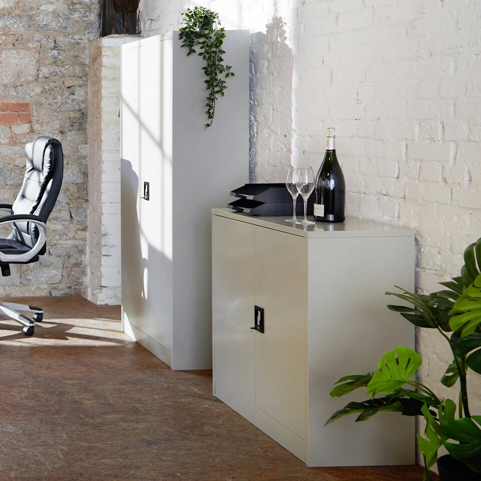 image 1 of Filing Cabinet - 3 shelves, height-adjustable, lockable, 90 x 40 x 90 cm Grey