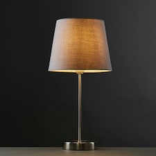ValueLights Modern Pair Of Satin Silver Table Lamps With Grey Shades Grey