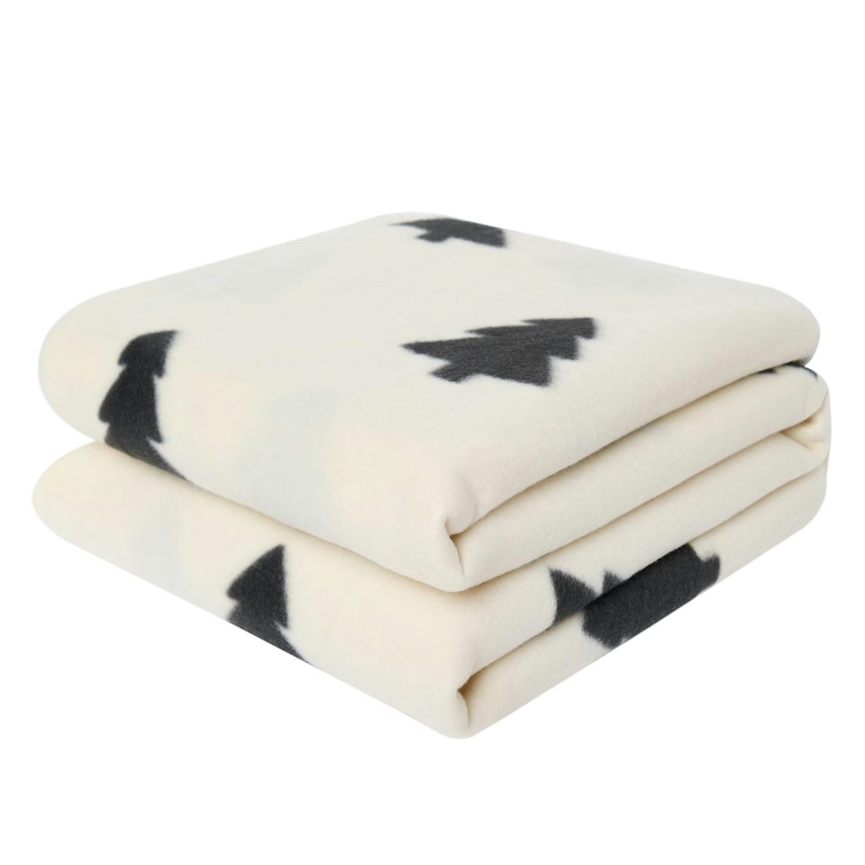 image 1 of OHS Christmas Tree Polar Print Fleece Blanket Throw, 120x150cm - White