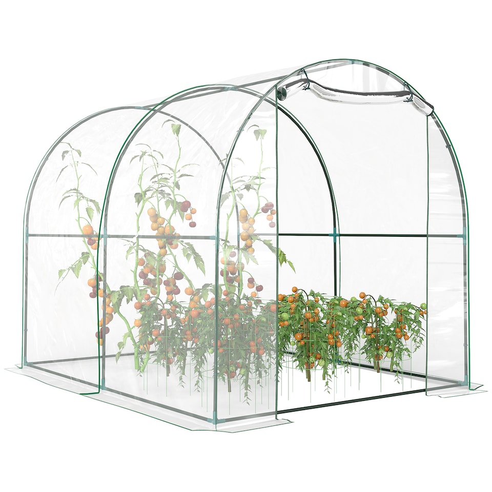 image 1 of Outsunny Walk In Polytunnel Greenhouse w Roll Up Door PVC Cover, 2.5 x 2m