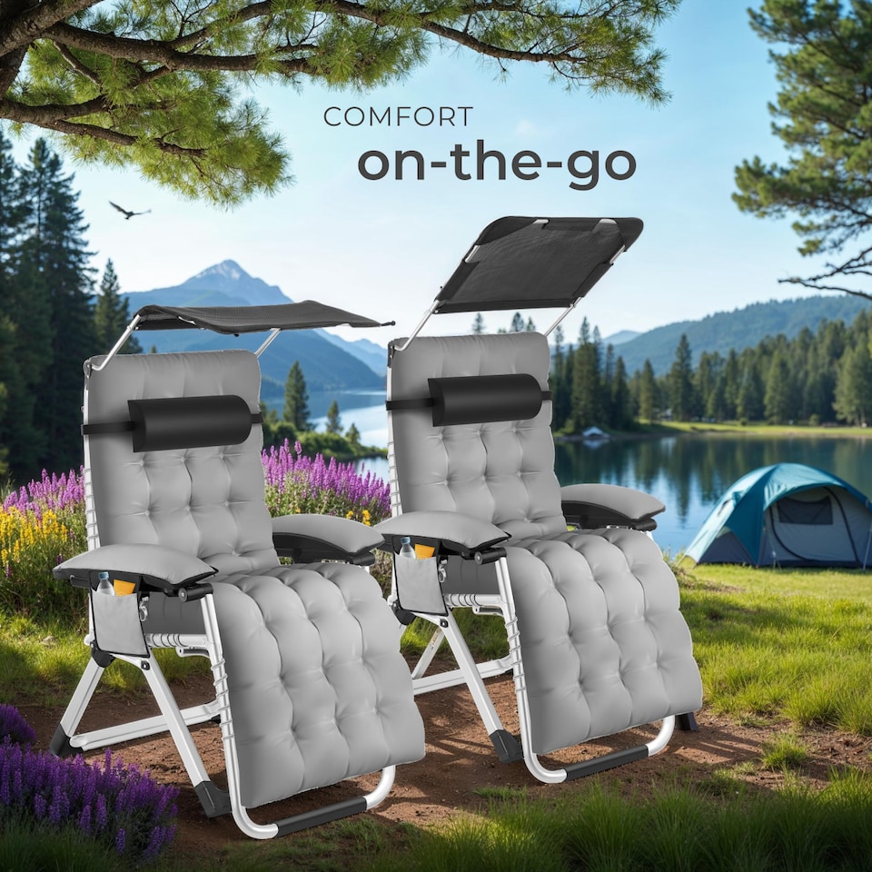 image 1 of Sun Lounger Cirrus with Plush Padding, Built-in Sun Shade and Folding Function | Grey | light grey | One Size | 2