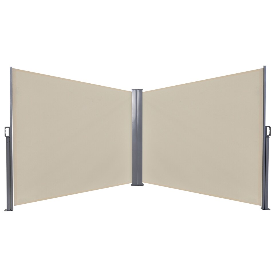 image 1 of Outsunny Retractable Double Side Awning Screen Fence Privacy Beige, 6x1.6m | White | Beige | 1