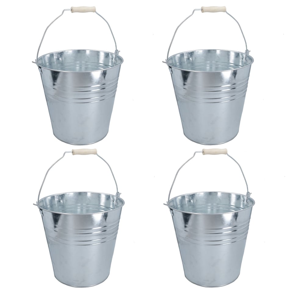 image 1 of 15L Galvanised Steel Metal Bucket Pail Water Coal Fire Greenhouse Garden Plants 4pc