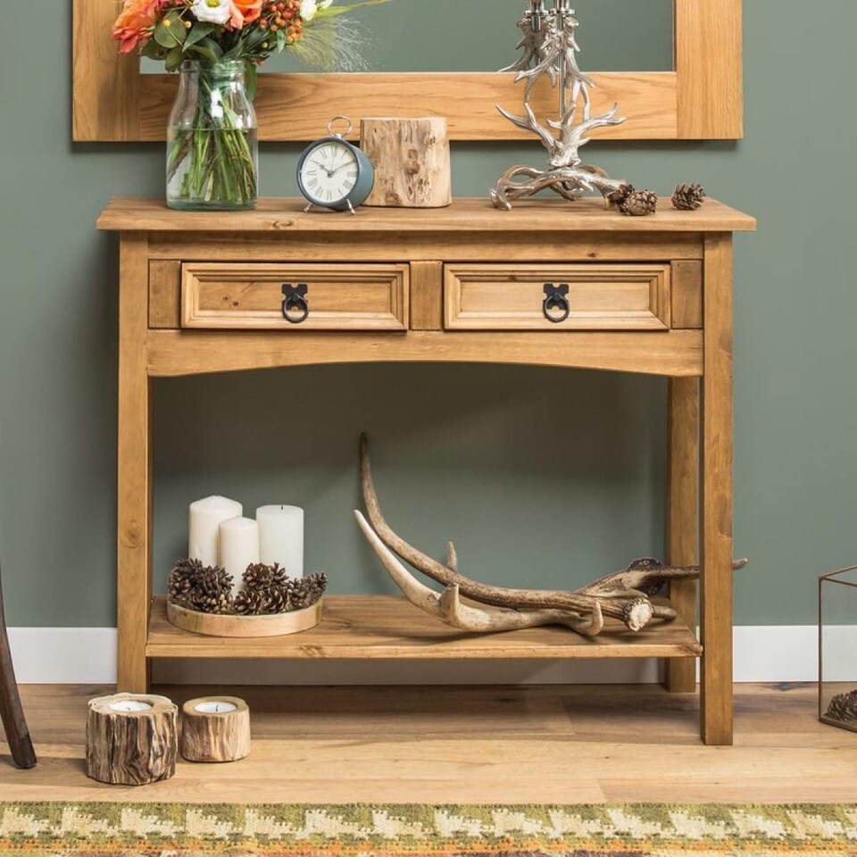 image 1 of Corona Console Table 2 Drawer Mexican Solid Pine Hall End