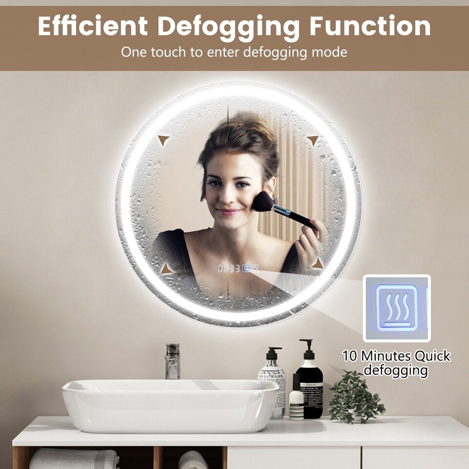 image 1 of COSTWAY 80 x 80cm LED Bathroom Mirror Wall Mounted Round Mirror