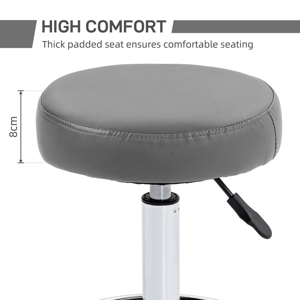 image 1 of Vinsetto Round PU leather Salon Beautician Stool Adjustable Height, Grey