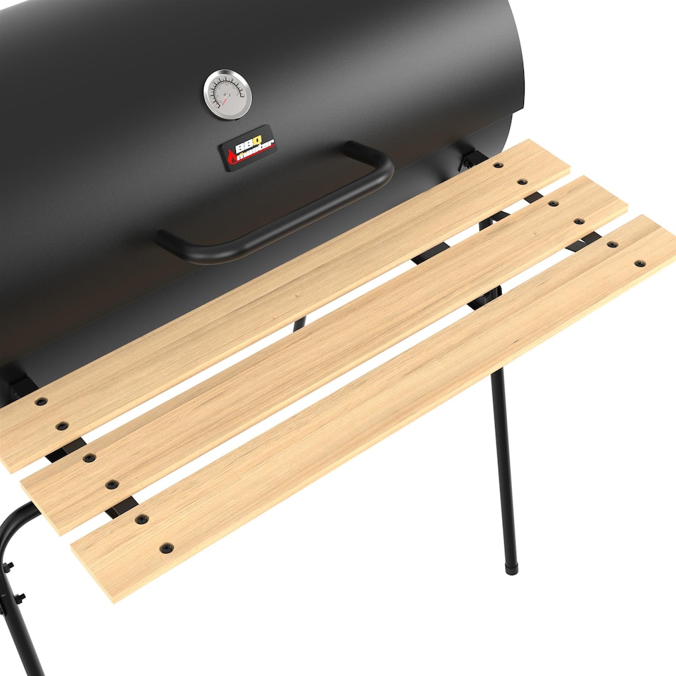 image 1 of BBQ Master XL Barrel Charcoal BBQ Grill Smoker Black with Shelf