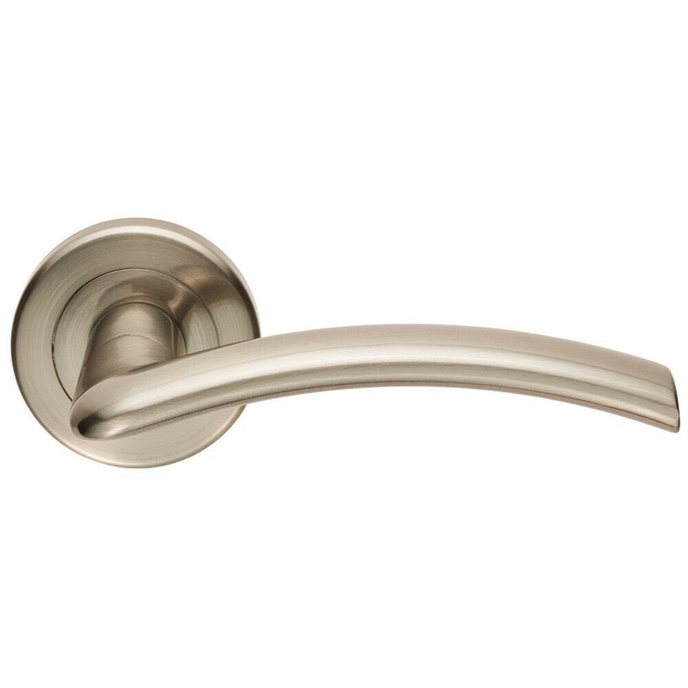 Loops PAIR Flat Arched Style Handle on Round Rose Concealed Fix Satin Nickel in Metallics