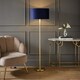 image 2 of ValueLights Charlie Gold Floor Lamp Navy Velvet Gold Inner Shade | Blue