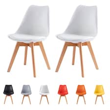 Set of 2 Dining Chairs with Solid Wooden Legs and Seat Cushion Pad White - Eva by MCC